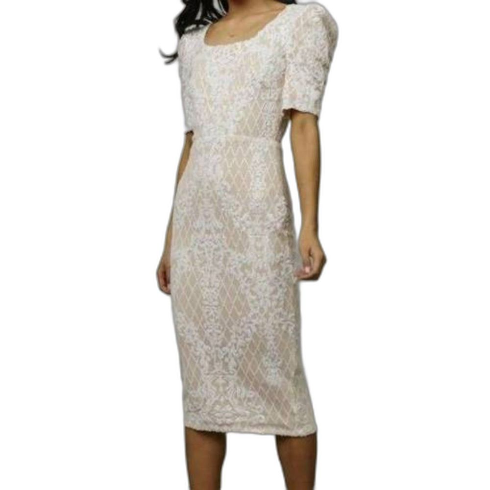 Baltic Born Odessa Midi Dress Sequin Bridal Size M Party NWOT White Cream Nude